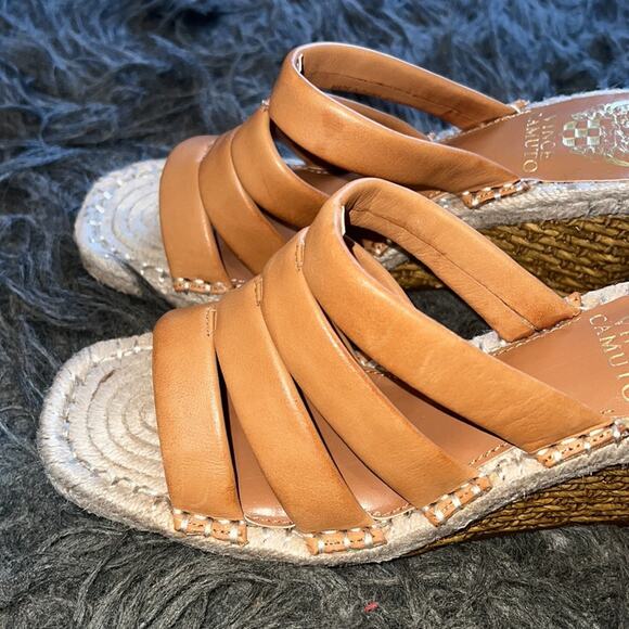 Women's new Vince Camuto leather, peep toe rattan, wedge heels, sandals, sz 6.5 - Picture 6 of 16